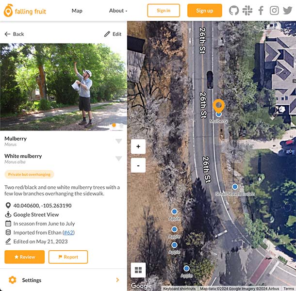 Screenshot of the beta website: view location on map
