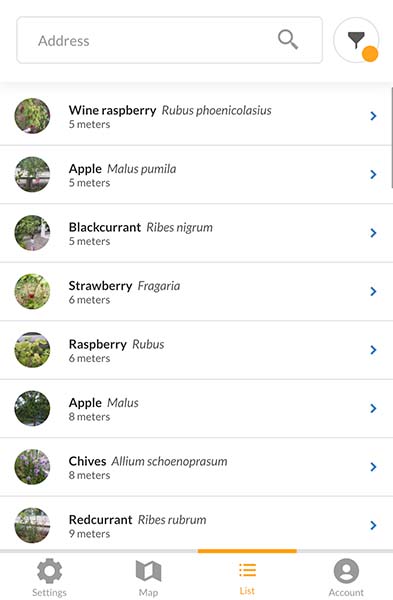 Screenshot of the beta website: locations list