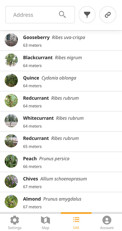 Screenshot of location list