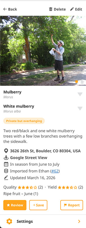 Screenshot of location overview