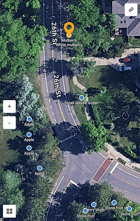 Screenshot of map with selected and labeled locations