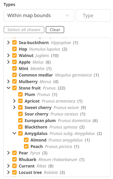 Screenshot of location type filter